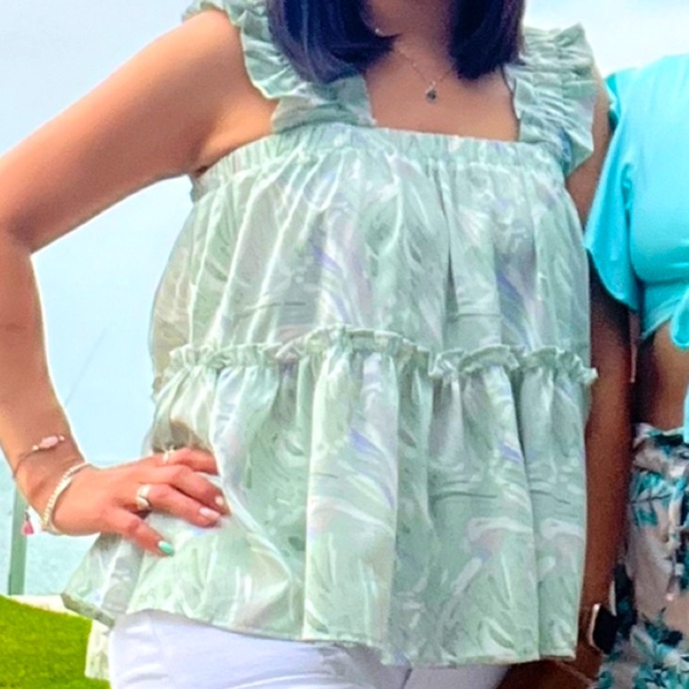 Blue green floral Blouse boutique